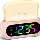 Netzu Alarm Clock for Kids, OK to Wake Clock with Night Light and Sound Machine, Pink Clock with 10 RGB Color, 6 Alarm Tones, Nap Timer, Snooze, Bedside Clocks for Girls Kids Teens Birthday Gifts