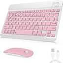 Rechargeable Bluetooth Keyboard and Mouse Combo, Universal Ultra-Slim Wireless Keyboard Mouse Set for Android Windows iPad iPhone Samsung Tablet Portable Compact Keyboard Set (Pink)