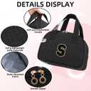 Initial Travel Toiletry Bag, Personalized Cosmetic Bags Birthday Gifts for Women, Makeup Bag Organizer with Handle, Travel Bag for Toiletries with Brush Holder (S, Black)