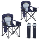 LET'S CAMP Oversized Folding Camping Chair Portable Outdoor Heavy Duty Padded Chairs Lawn Chair with Cup Holder, Storage Pocket and Cooler Bag, Supports 450LBS, for Camp, Travel, Picnic,2 Pack(Blue)