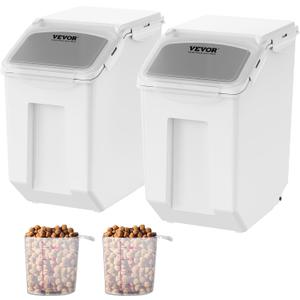VEVOR Ingredient Storage Bin, 2 x 15L Dispenser Bin with 2 Measuring Cups, Attachable Casters and Airtight Lid, 2 Pcs/Set Dog Pet Food Storage Container, PP Material Kitchen Rice Cereal Flour Bin