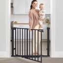 Malier Newest Baby Gate for Stairs with Large Walk Thru Door, 29-40" No Drill Pressure Mounted Dog Gate for Doorway, Auto Close Baby Gate, Easy Walk Through Gate Pet Gate for Child and Pets (Black)