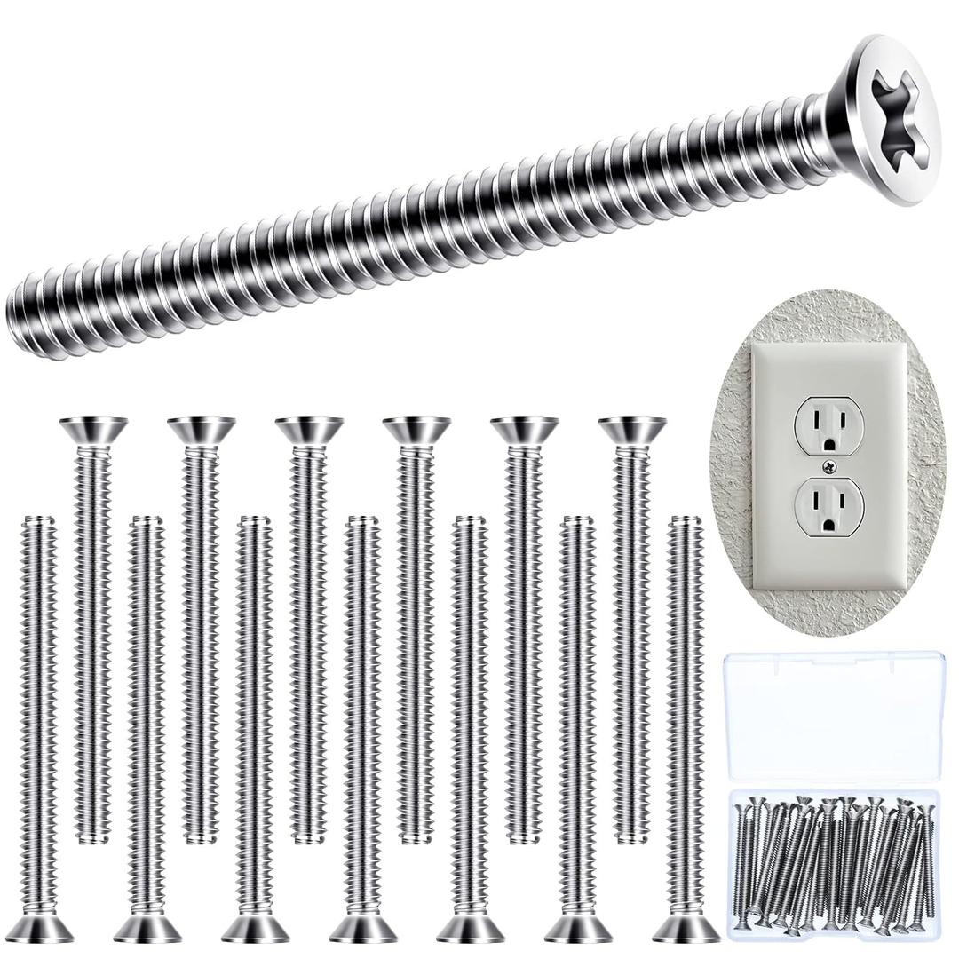 Extra Long Outlet Screws Long Electrical Outlet Screws Machine Screws Device Mounting Screws Electrical Outlet Extender for Fix Wonky and Sunken Outlets (30 Pieces, 6-32 x 1-3/ 4 Inches)