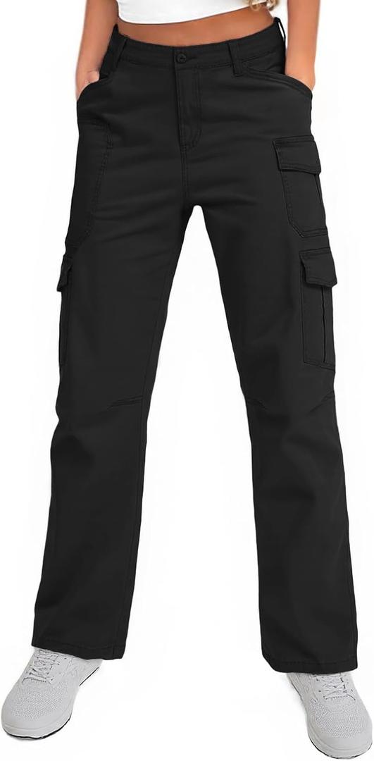 Alfiudad Women's High Waisted Cargo Pants Wide Leg Work Hiking Casual Travel Y2K Streetwear with Pockets Baggy Pants (Black) small