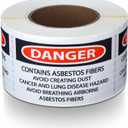 500 PCS "DANGER CONTAINS ASBESTOS FIBERS, AVOID CREATING DUST. etc" Hazard Warning Label - 5" Width x 3" Height Workplace Warning Sign, Pressure Sensitive Vinyl, Red/Black On White
