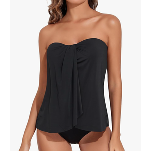 Tempt Me Black Two Piece Tankini Bathing Suits for Women Halter Bandeau Swim Top with Bottom Flyaway Tummy Control Swimsuit XXL