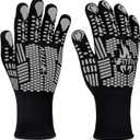 BBQ Gloves, Oven Gloves, Extreme Heat Resistant Barbecue Gloves, Silicone Non-Slip Oven Mitts, Kitchen Gloves for Cooking, Grilling, and Baking (Gray) (Small)