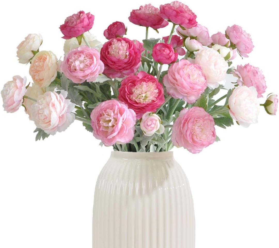 Artificial Flowers Silk Peony Pink Flowers Combo Rose Red Silk Flowers Bouquet 10Pcs 30Heads Fake Peonies for Faux Floral Arrangements Home Table Kitchen Wedding Party Farmhouse Decor