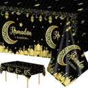 2 x 2 Pcs Ramadan Tablecloth - Plastic Black Gold Ramadan Kareem Table Cloth, Disposable Rectangle Eid Moon Star Table Cover for Ramadans Mubarak Home Party Supplies Decorations Table Decor, 108 x 54 Inch