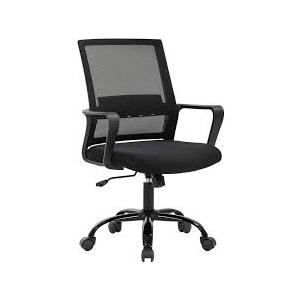 BestOffice | Ergonomic Office Chair | Mid-Back Swivel Desk Chair | Breathable Backrest & Lumbar Support | Adjustable Height | Sponge Seat | Rolling Wheels | Dark Black | for Adults & Women