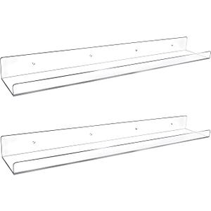 2 Pack 24-Inch Long Clear Acrylic Floating Shelves Wall Ledge Invisible Wall Mounted Floating Bookshelf U Shape Wall Shelf for Book Display Makeup Product Spice Organizer