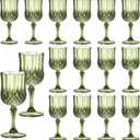 XUWAIDSGN 16 Pcs 7oz Plastic Vintage Wine Glasses Drinking Glasses Unbreakable Wedding Glassware Crystal Water Goblets Reusable Drinkware Vintage Champagne Flutes (16, Dark Green)