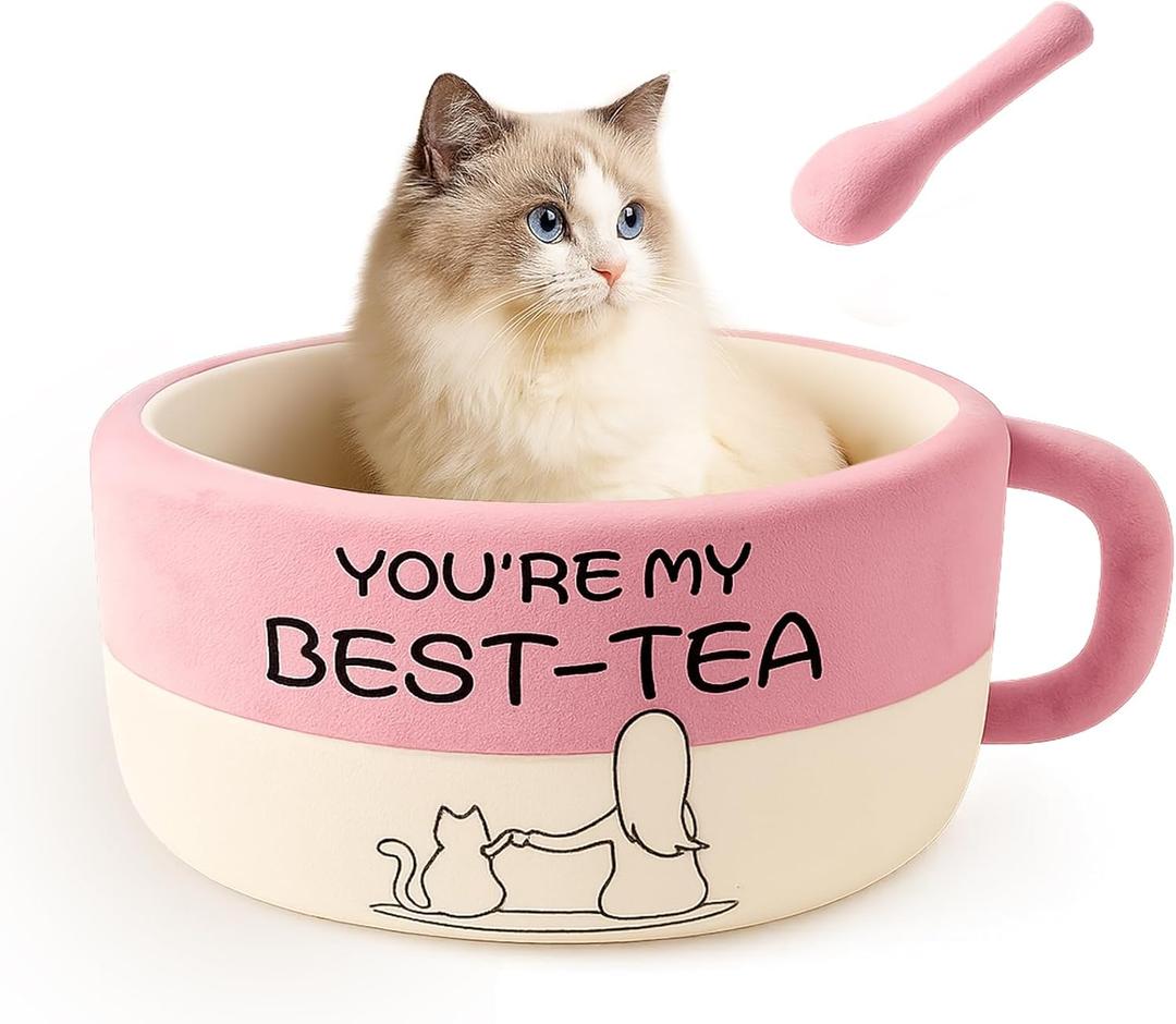 Cute Cat Beds Kitten Beds, Soft Small Dog Beds, Washable Pet Beds for Puppy and Kitty, Funny Coffee Cup Shape, 20 Inch (Medium, White)