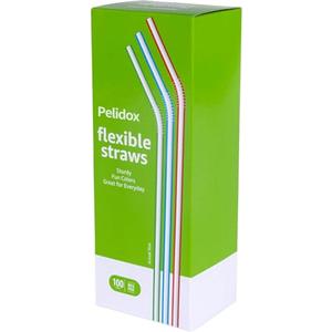 6 x Pelidox Disposable Striped Plastic Flex Straws, 7.5" Long, Assorted Colors, 100 Count, Large Pack