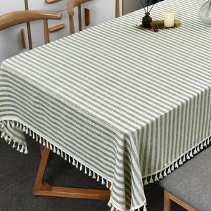 TruDelve Rectangle Cloth Tablecloths Olive Green Striped Tablecloth Boho Fabric Cotton Tablecloths Outdoor Table Cover Rectangle Tables (Green,70"x 55",Rectangular)