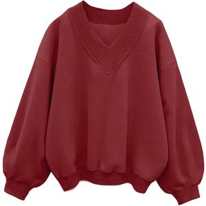 Hilinker Womens V Neck Oversized Sweatshirts Casual Drop Shoulder Long Sleeve Pullover Tops. L Size