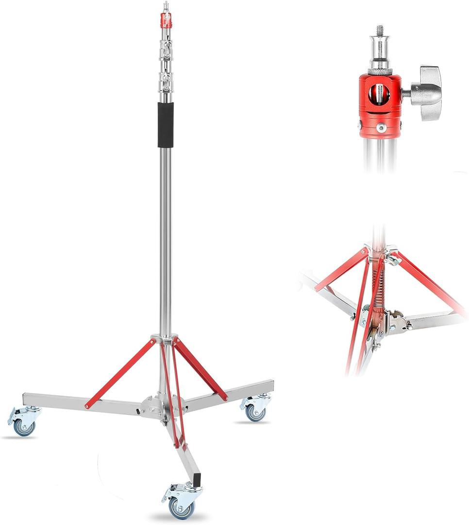 Heavy Duty Light Stand with Casters, 10.5ft/320cm Adjustable Tripod Stand