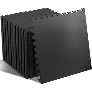 SUPERJARE 0.56'' Thick 24 Pcs 96 Sq Ft Rubber Top Exercise Equipment Mats, High Density EVA Foam Mats with Rubber Top, Interlocking Gym Flooring for Home Gym, Protective Workout Mat, Black