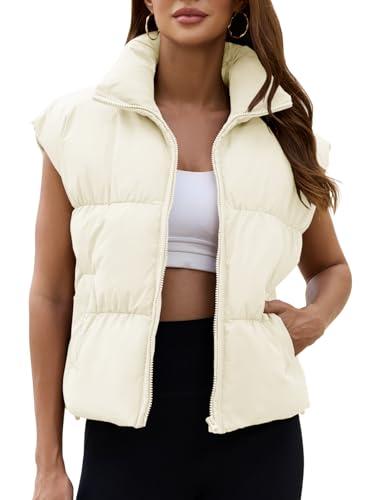 EGOCKAL Womens Cropped Puffer Vest Oversized Winter Sleeveless Zip Up Padded Jacket Outerwear Water-Resistant Warm Coat XL