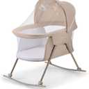 Kinderkraft LOVI Travel Bassinet for Baby, Portable Folding Baby Bed with Built-in Mosquito net, Adjustable Hood and an Additional Cradle Function, Beige, Crib