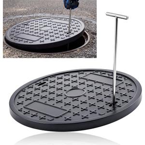 Round Manhole Cover 20 Inch, Hook, Black Recessed Lid
Composite Lid with Steel Reinforcement Corrosion Resistant, for Septic Tank Well, Non-slip Surface, Stainless Steel Hook
