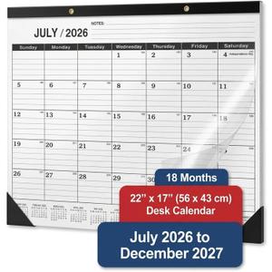 Desk Calendar 2026-2027 - Large 18-Month Monthly Desk Pad, July 2026 to December 2027, 22" x 17" Calendar with 120g Thick Paper, Golden Hanging Holes & Goals Section for Office and Professional Use