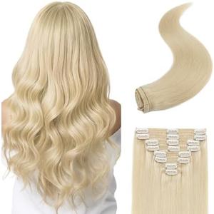 S-noilite Clip in Hair Extensions Real Human Hair 20 Inch Platinum Blonde Hair Extensions Remy Human Hair Clip In For Women Double Weft 8PCS Clip on Extension 150g #60