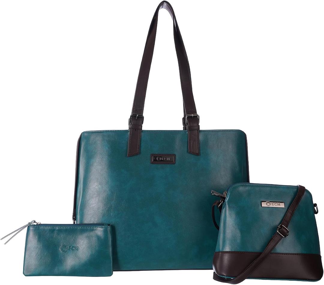 ECM 3pcs Vegan Tote Set for Women-Stylish Top Handle Laptop Bag Purse Sling Handbag Cosmetic Pouch bag-Travel Work Leisure