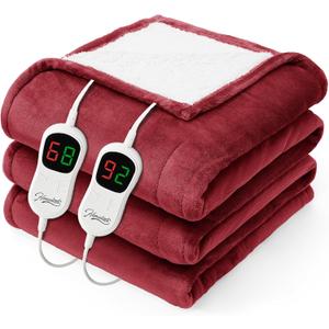 Homemate Electric Heated Blanket Queen - 84"x90" Heating Bed Blankets Throw with 10 Heating Levels 8 Hours Auto Off Fast Heating Over-Heated Protection Ultra Soft Warm Flannel ETL Certified Red (07-wine Red)
