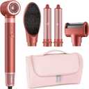 MESCOMB 5 in 1 High-Speed Hot Air Styler, Professional Frizz-Free Hair Dryer Brush, Fast Drying, No Heat Damage Air Styler Wrap for Curl, Volumize, Straighten, Includes Travel Bag (Hot Pink)