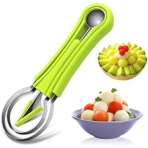 Suuker Melon Baller Scoop Set,4 In 1 fruit cutters shapes, watermelon scooper fruit scooper and baller, fruit carving tools（Green）