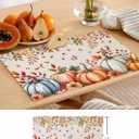 Fall Pumpkins Placemats Set of 4 Thanksgiving Orange Blue Green Leaves Linen Texture Washable Place Mats Non-Slip Heat Insulation Cotton Blend Table Mats for Kitchen Dining Party Decoration, 13"x19" (Sandy Brown Pumpkin)