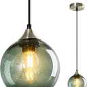 Gray Green Glass Pendant Lights Kitchen Island Lighting Globe Pendant Light Fixtures Modern Pendant Lighting for Kitchen Island Bedroom Living Dining Room Light Fixture(5.9in, 1-Pack)