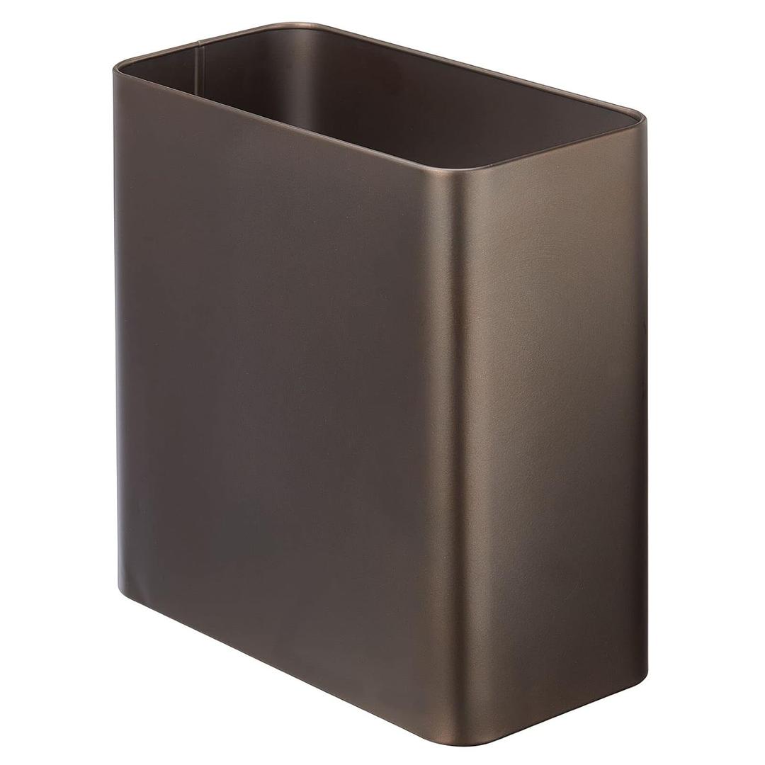 mDesign Stainless Steel Slim Rectangular Modern Metal 2.6 Gallon Trash Can Wastebasket, Bronze