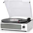 Vinyl Record Player with Speaker Vintage Turntable for Vinyl Records, Belt-Driven Turntable Support 3-Speed, Wireless Playback, Headphone, AUX-in, RCA Line LP Vinyl Players for Sound Enjoyment White