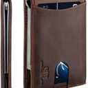 SERMAN BRANDS RFID Blocking Slim Bifold Genuine Leather Minimalist Front Pocket Wallets for Men with Money Clip Thin Gift (Brown)