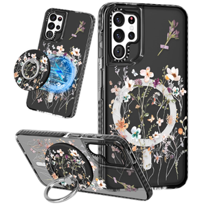 Lotadilo Cute Case for Samsung Galaxy S21 Ultra for Women Girls  Funny Design Compatible with Magsafe Magnetic Ring Holder Kickstand Art Dried Flower Fashion Pattern TPU Phone Covers