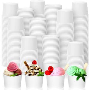 Nuenen 400 Pcs 8 oz Summer Ice Cream Paper Cups Bulk Disposable Dessert Cups Solid Color Paper Dessert Bowls for Snack Sundae Spring Party Favors Ice Cream Bar Supplies (White)