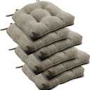 downluxe Indoor Chair Cushions for Dining Chairs, Tufted Overstuffed Textured Foam Kitchen Chair Pads with Ties and Non-Slip Backing, 15.5" x 15.5" x 4", Khaki, 6 Pack