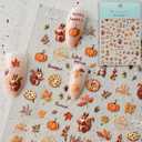 2 x CESTSIREN Fall Squirrel Nail Art Stickers, Maple Leaves Nail Decals, Self-Adhesive,Autumn Nail Accessories & Supplies, Durable & Long-Lasting