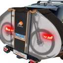 Bike Cover for Transport 2 Bike, Heavy Duty 600D PU Waterproof Travel Bike Cover on Rear Bike Rack with Tail Light Visibility & License Plate Window, Outdoor Bicycle Rack Cover on Car Hitch Storage