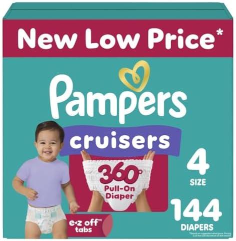 Pampers Diapers - Cruisers 360 - Size 4, 144 Count, Babyproof up to 100% Leakproof Pull-On Diaper