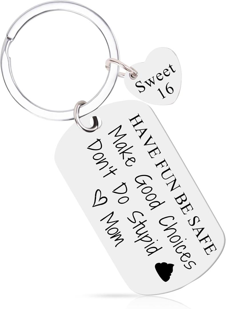 Sweet 16 Gifts for Girls, Funny 16th Birthday Gifts, New Driver Keychain from Mom, Sweet Sixteen Gift for 16 Year Old Girl Daughter, Safe Driving KeyChain Present