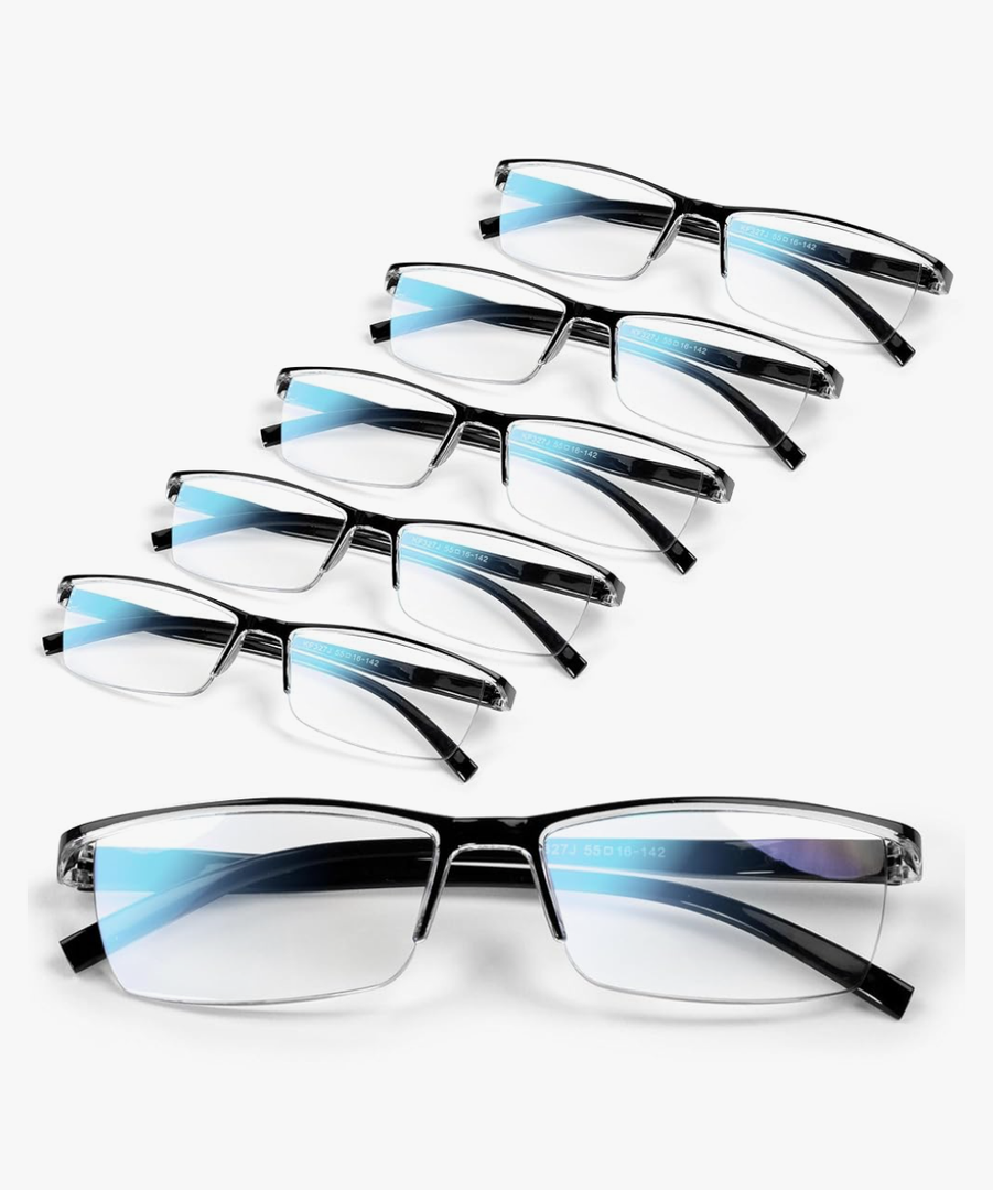 6 pack Executive Style Reading Glasses Men - Durable Readers with 99% Blue Light Blocking - Comfortable Fit with TR90 Frames