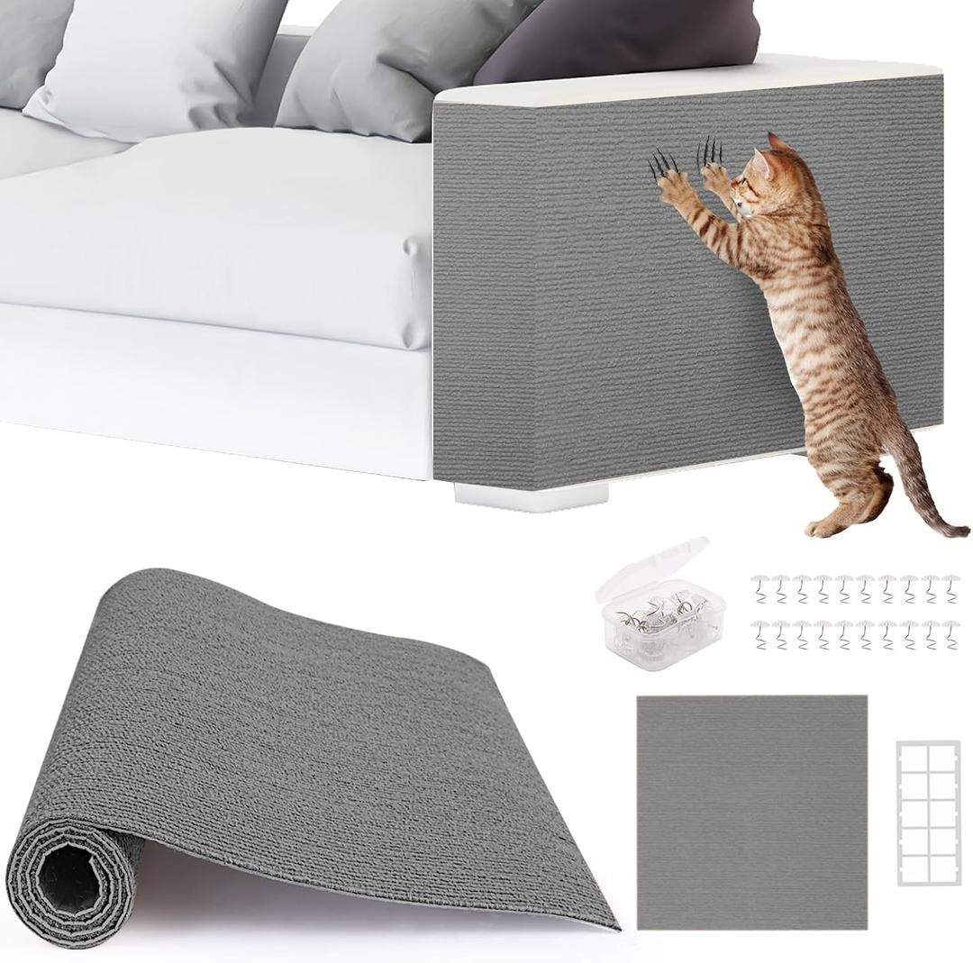 2pack Cat Scratch Couch Furniture and Wall Protector | Adhesive Cat Scratch Pad for Covering Cat Tower, DIY Climbing Cat Scratcher Couch Protector from Cat Claws Scratching (Light Gray)