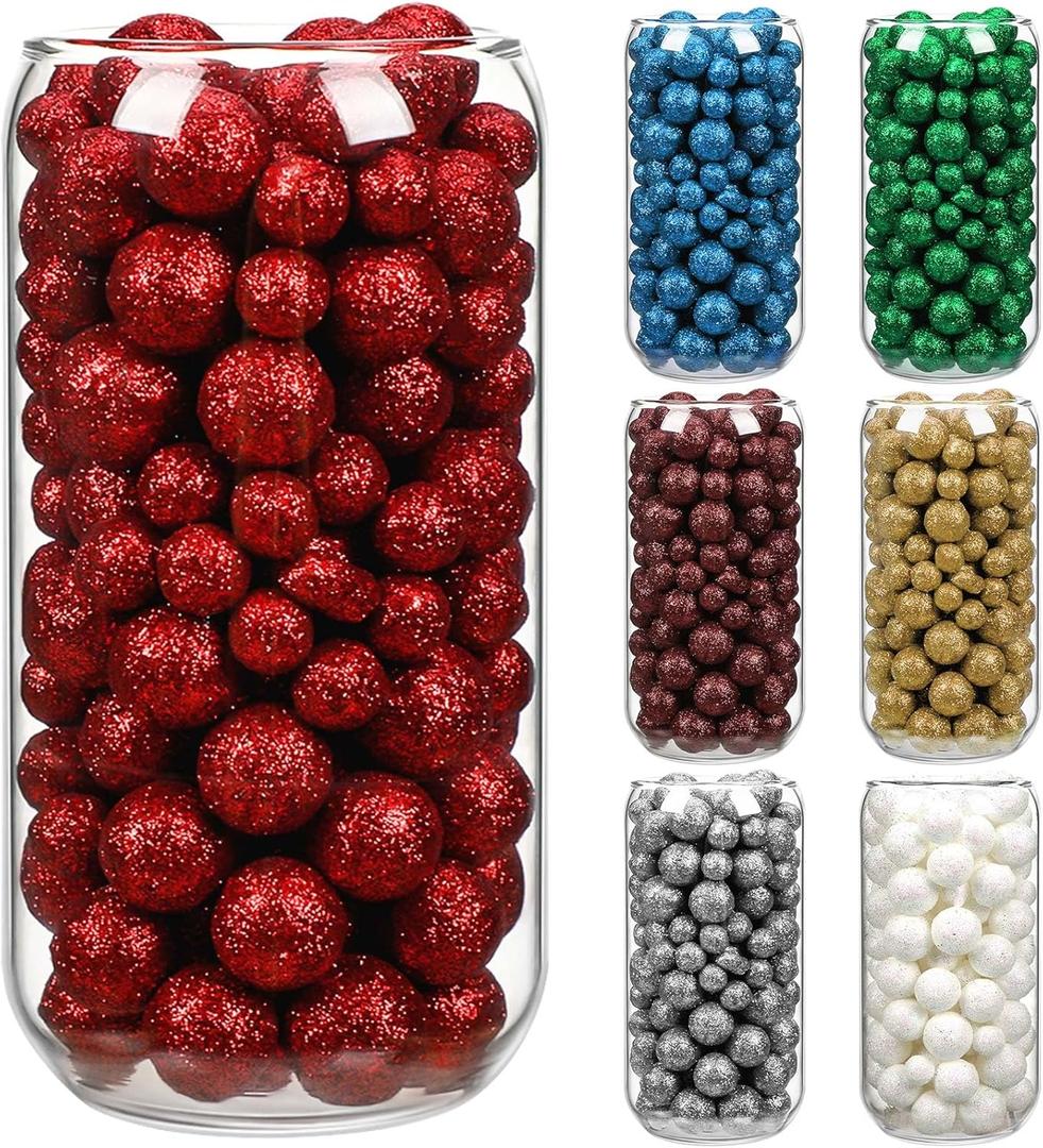 Shappy 1300 Pcs Christmas Glitter Ball Filler 7 Color Foam Ball Ornaments 12/17/20 mm Mini Colored Foam Ball Decorations for Xmas Vases Filler Crafts Holiday Decorations
