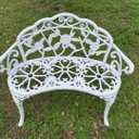 Patio Balcony Bench Double Seat, Anti-Rust Cast Aluminum Patio Garden Bench for Park Yard Outdoor Furniture White.1