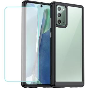 Case for Galaxy Note 20 5G/Samsung Note 20 SM-N981U Case with Tempered Glass Screen Protector, Clear Hard PC Back & Soft Bumper Protective Phone Cover for Samsung Galaxy Note20 Crystal Black