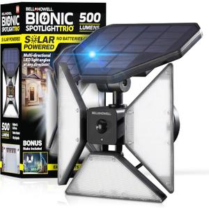 Bell+Howell Bionic Trio Solar Lights Outdoor with Motion Sensor, Super Bright Landscape Spotlight for Outdoor, Patio, Yard, and Garden  500 Lumens, Black, As Seen On TV (Cool White)