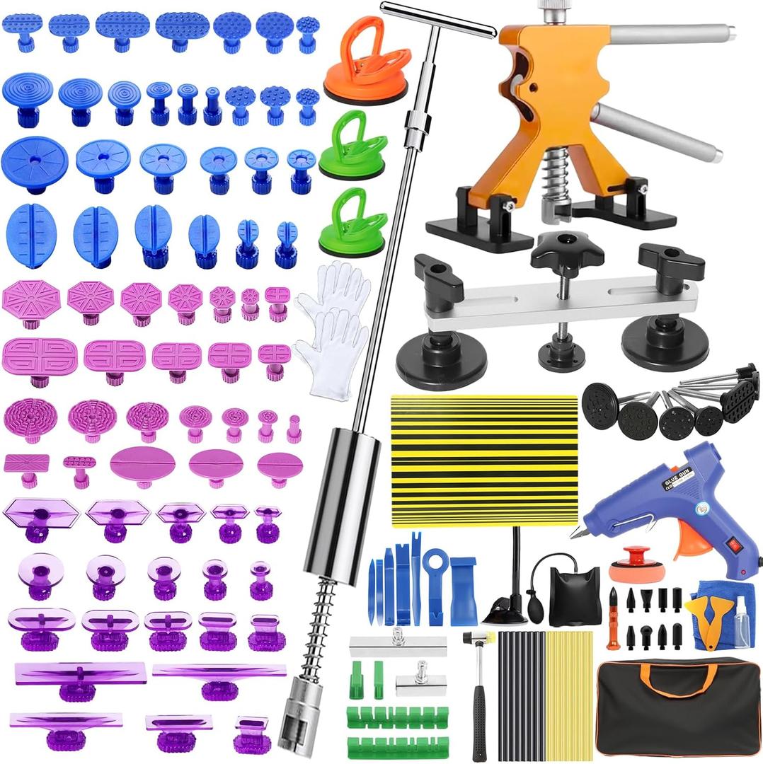 150 Pcs Paintless Dent Repair Kit, Car Dent Puller Kit, Removal Tools with Reflector Board  Dent Puller for Car Body, Big & Small Dents, Door Dings, Creases, Hail Damage
